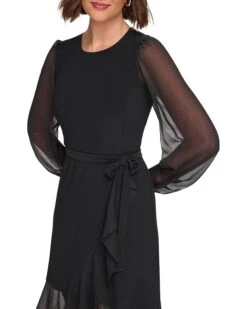 Tommy Hilfiger Jersey Midi with Chiffon Sleeve and Ruffle Hem | Dresses -Styled Soles 61ExvFoM L. AC SR736920