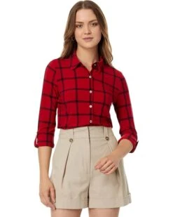 Tommy Hilfiger Long Sleeve Knit Plaid Roll Tab | Shirts & Tops
