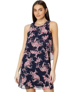 Tommy Hilfiger Sleeveless Crescent Floral Double Layer Chiffon Dress | Dresses
