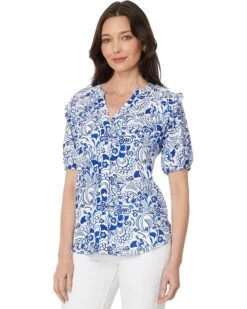 Tommy Hilfiger Short Sleeve Fountain Smocked Yoke Top | Shirts & Tops